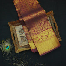 Load image into Gallery viewer, Maroon Bridal Kancheepuram Silk Saree with brocade design
