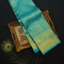 Load image into Gallery viewer, Sea Green Kanchipuram Bridal Silk Saree with Meena Work Design
