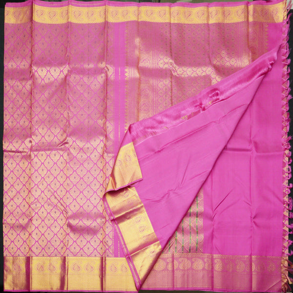 Handcrafted Kanjivaram Bridal Silk Saree in Pink with Meena Work