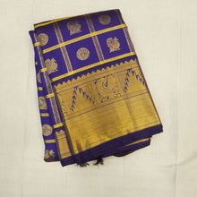 Load image into Gallery viewer, 1000 Butta Kanjivaram Silk Saree in blue color with Peacock and Rudraksha Motifs
