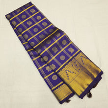 Load image into Gallery viewer, 1001 Butta Kanjivaram Silk Saree in blue color with Peacock and Rudraksha Motifs
