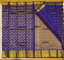 Load image into Gallery viewer, 1004 Butta Kanjivaram Silk Saree in blue color with Peacock and Rudraksha Motifs
