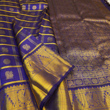 Load image into Gallery viewer, 1002 Butta Kanjivaram Silk Saree in blue color with Peacock and Rudraksha Motifs
