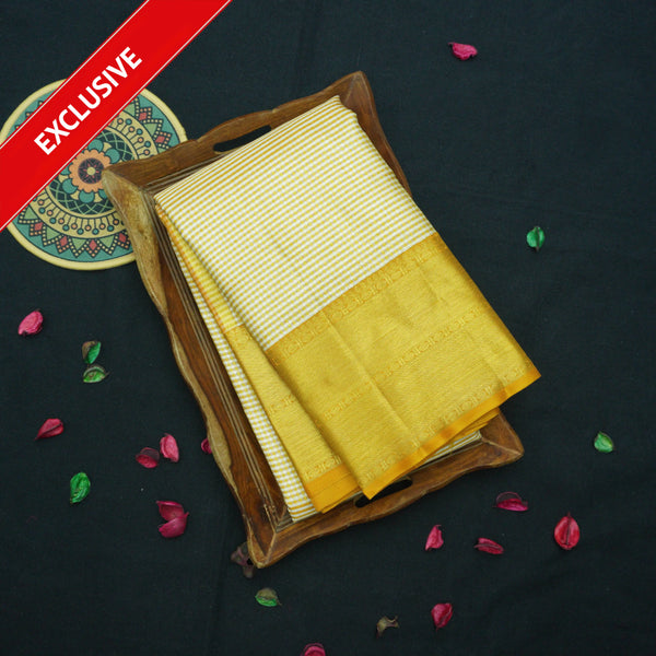 Tissue Exclusive Bridal Kanchipuram Silk Saree in Beige with Yellow Border