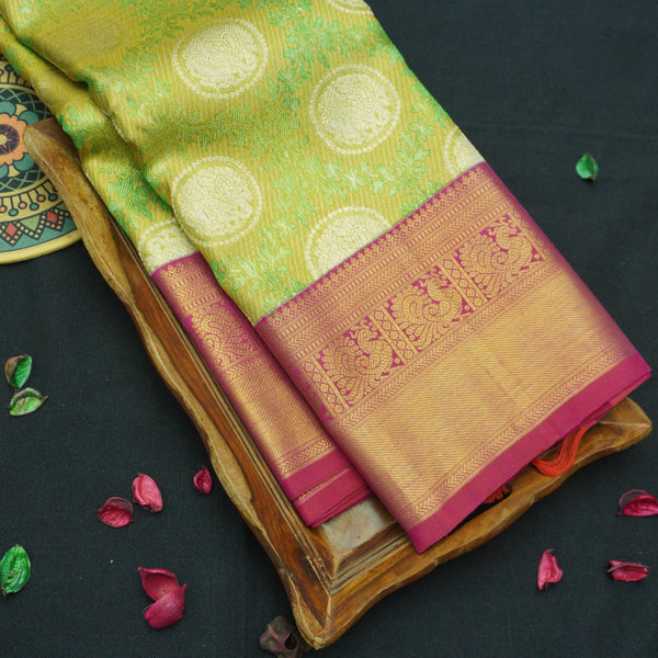 Pista Green Kanchipuram Bridal Silk Saree - Gold and Silver Zari