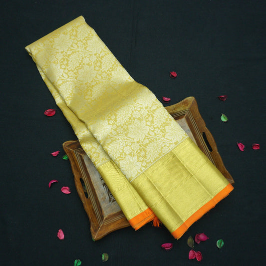 Exclusive Beige Bridal Kanchipuram Silk Saree in Pure Gold Zari