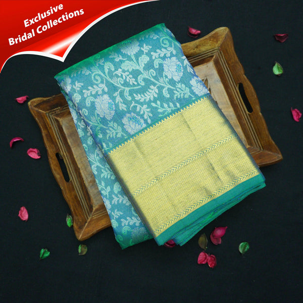 Ananda Half Tissue Kanchipuram Silk Saree in Pure Gold and Silver Zari - Vivaaha Silks & Sarees