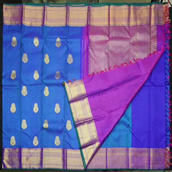 Blue Self Embossed Traditional Kanchipuram Silk Saree 