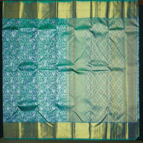 Ananda Half Tissue Kanchipuram Silk Saree in Pure Gold and Silver Zari - Vivaaha Silks & Sarees