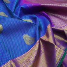 Load image into Gallery viewer, Blue Self Embossed Traditional Kanchipuram Silk Saree 
