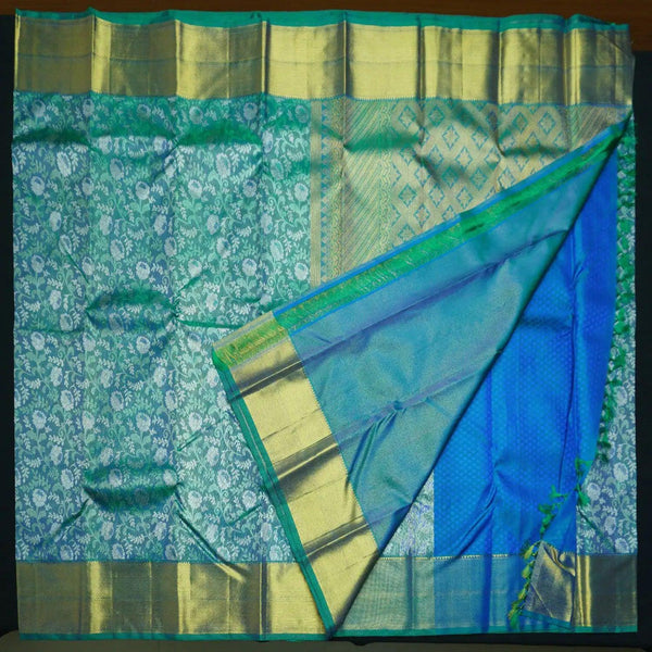 Ananda Half Tissue Kanchipuram Silk Saree in Pure Gold and Silver Zari - Vivaaha Silks & Sarees