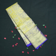 Load image into Gallery viewer, Yellow and blue Tissue Kanchipuram Silk Sari Wedding Collection
