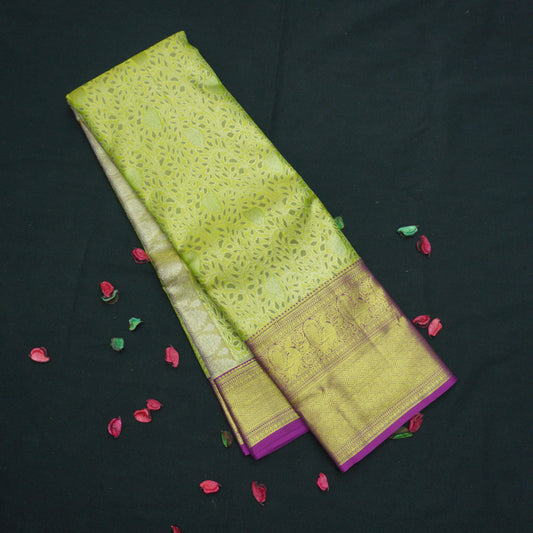 Green and Purple Tissue Kanchipuram Silk Sari Wedding Collection