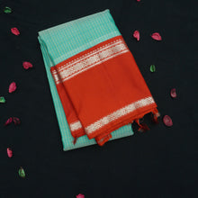Load image into Gallery viewer, Mint Green Kanchipuram Silk Saree in silver zari
