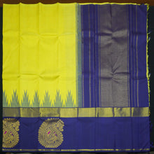 Load image into Gallery viewer, Lemon Green Kanchipuram Silk Saree Temple Korvai Border

