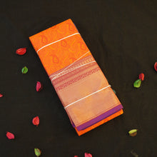 Load image into Gallery viewer, Orange Semi Silk Kanchipuram Sari
