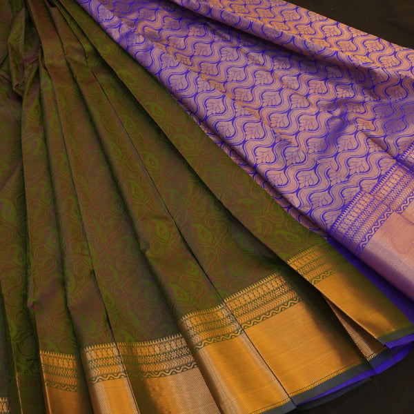 Timeless Olive Green Semi Silk Kanjivaram Sari