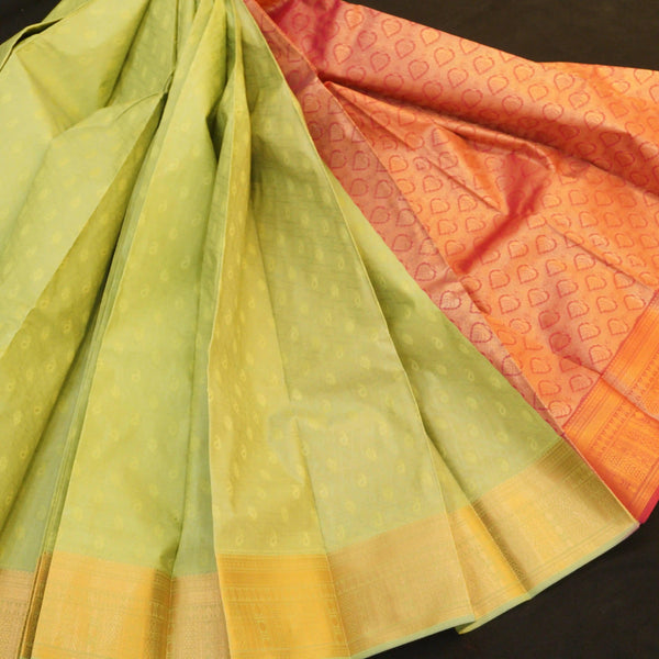 Elevate Your Style with Pear Green Semi Kanjivaram Silk Sari