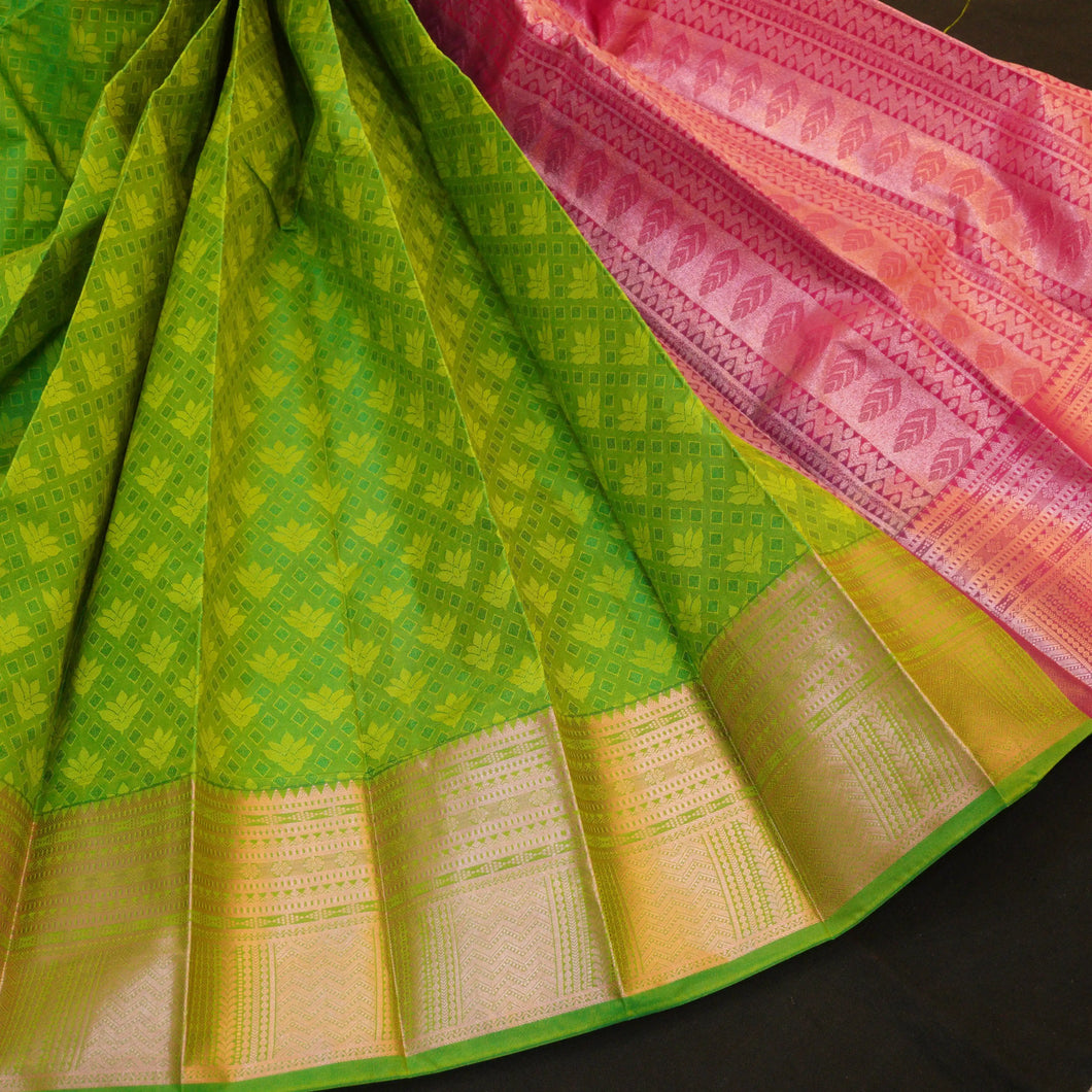 Parrot Green Semi Silk Kanchipuram Gift Sari