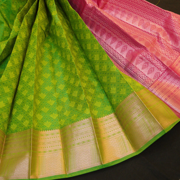 Parrot Green Semi Silk Kanchipuram Gift Sari