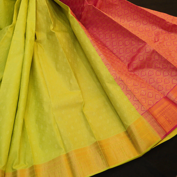 Lemon Green Kanchipuram Semi Silk Saree