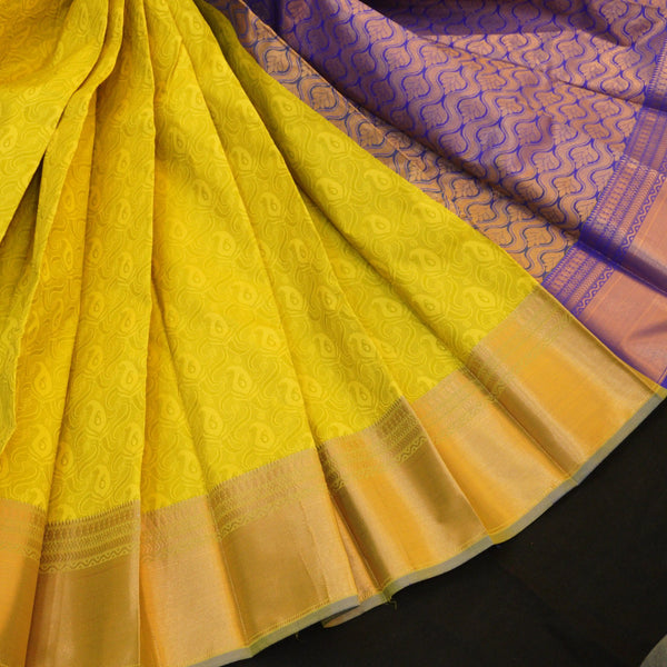 Lemon Yellow Semi Silk Kanchipuram Gift Sari
