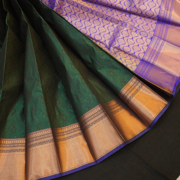 Timeless Dark Green Semi Silk Kanjivaram Sari