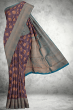 Load image into Gallery viewer, Royal Blue Kanchipuram Silk Saree in Copper Zari with Contrast border and pallu
